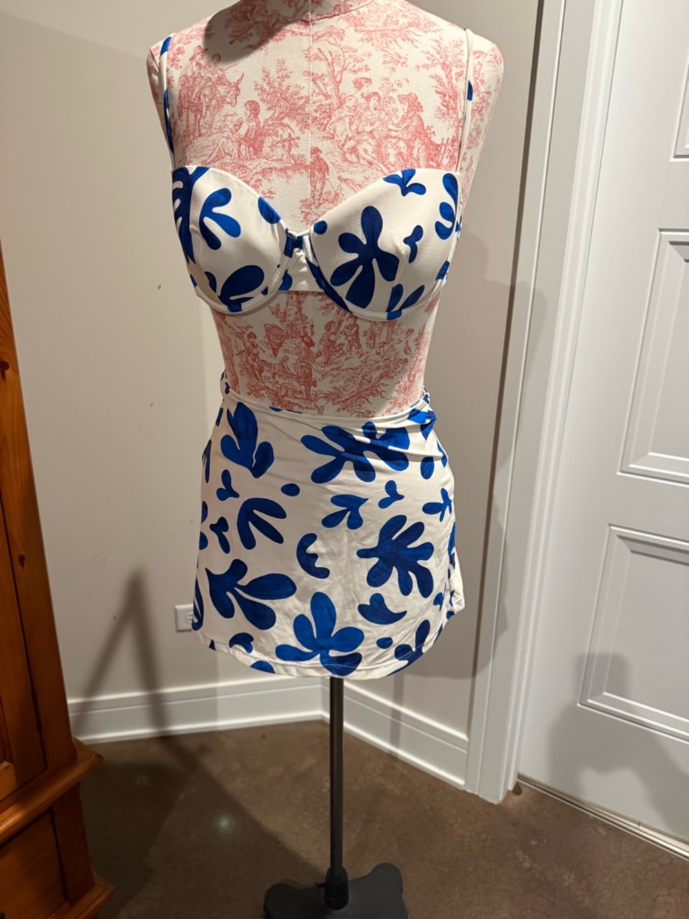 WeWoreWhat White and Light Blue Abstract Tube Skirt